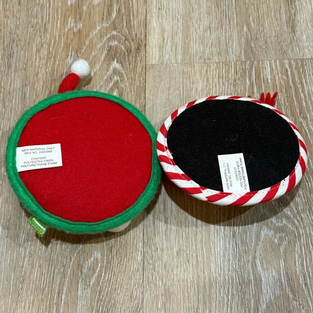 Vintage Pier 1 Cloth Santa Penguin Wine Glass Base Coasters 2pc Set